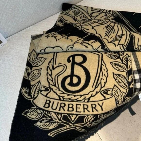 Burberry Black and Tan Leaf Design Scarf - Picture 3 of 6